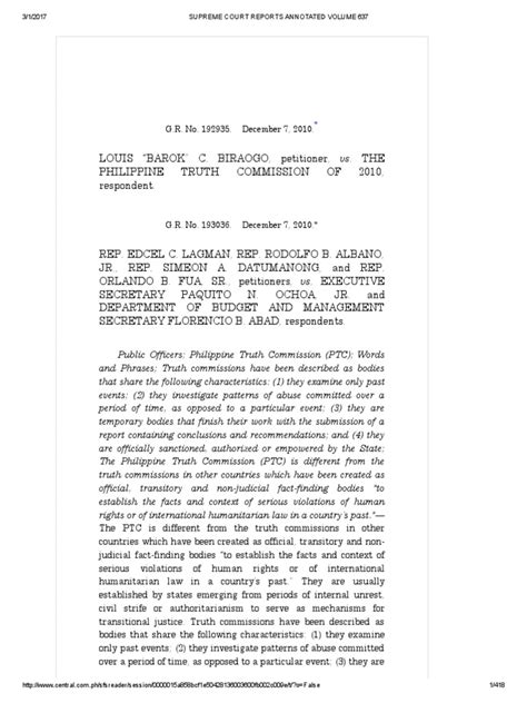 biraogo vs truth commission|2010, G.R. No. 192935, December 7, 2010 Biraogo v. Philippine .
